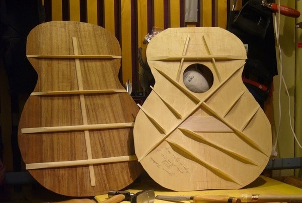 Thanh giằng của đàn guitar nằm ở bên trong thùng đàn. (Nguồn: Internet)