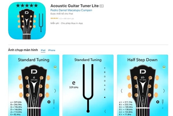 Giao diện ứng dụng Acoustic Guitar Tuner (Nguồn: Internet)