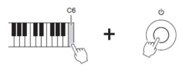 Nhấn phím C6 ngoài cùng và nút nguồn (Power) cùng lúc để reset đàn