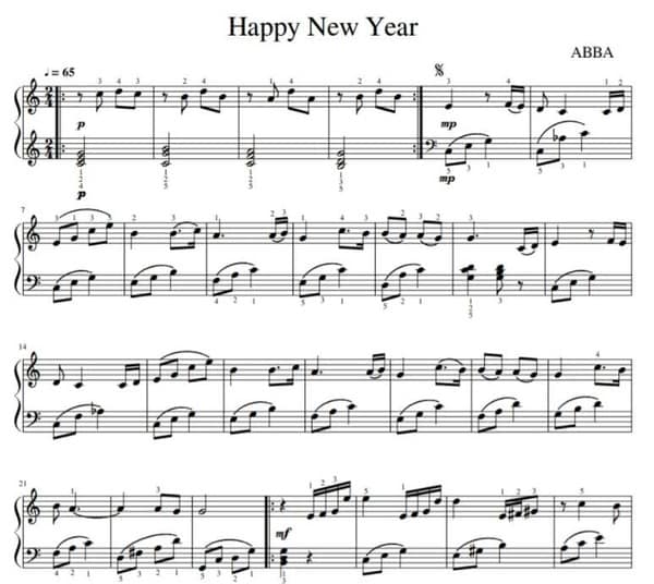 Cách đánh số trên bản nhạc Happy New Year (Nguồn internet)