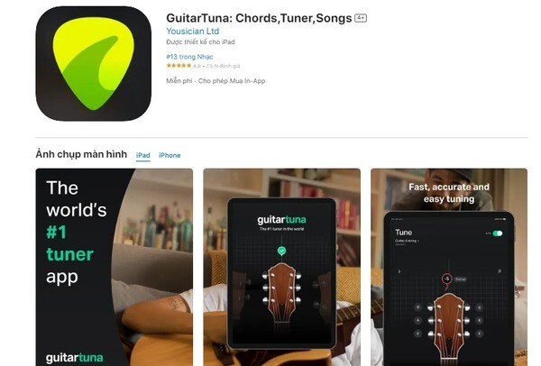 Giao diện phần mềm chỉnh dây GuitarTuna