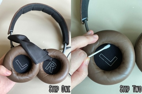 Bước 1 và 2 là lau miếng đệm tai nghe và bộ phận tai nghe chính  (Nguồn: Internet)