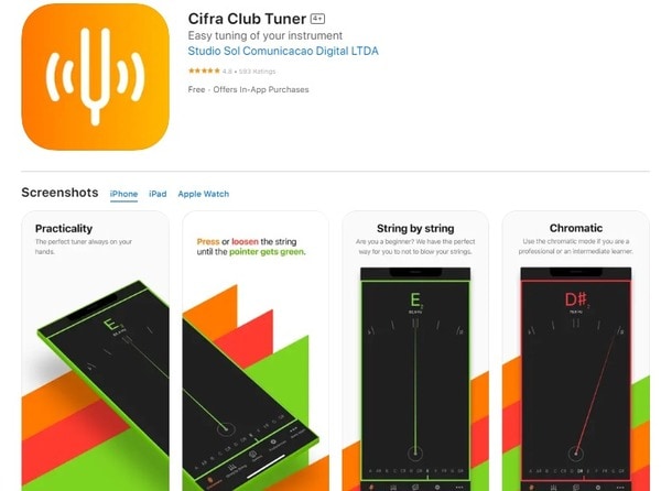 Giao diện phần mềm chỉnh dây Cifra Club Tuner (Nguồn: Internet)