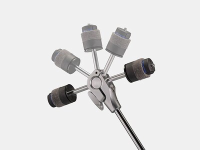 Hình ảnh minh họa cấu tạo và phạm vi chuyển động của cơ cấu nghiêng cymbal cho phép điều chỉnh góc vô cấp