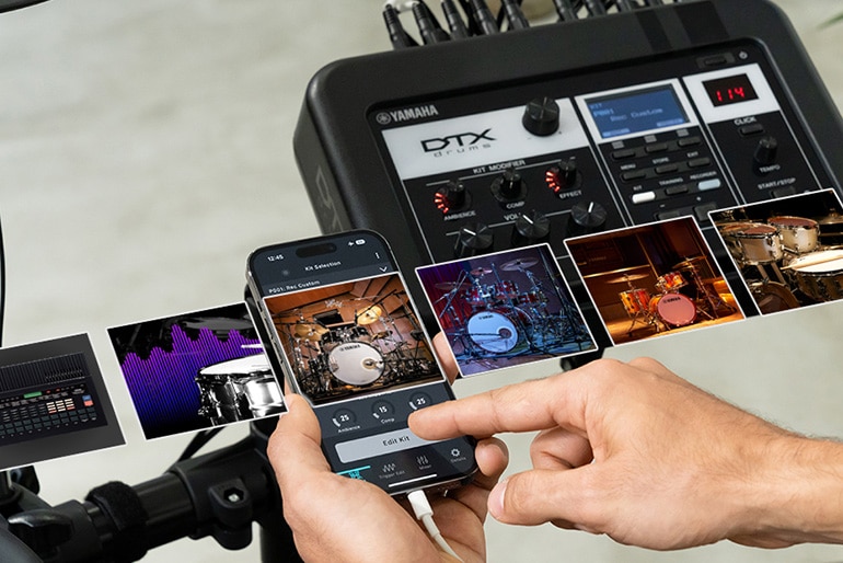 The DTX-PRO module showcasing a variety of kit selections.