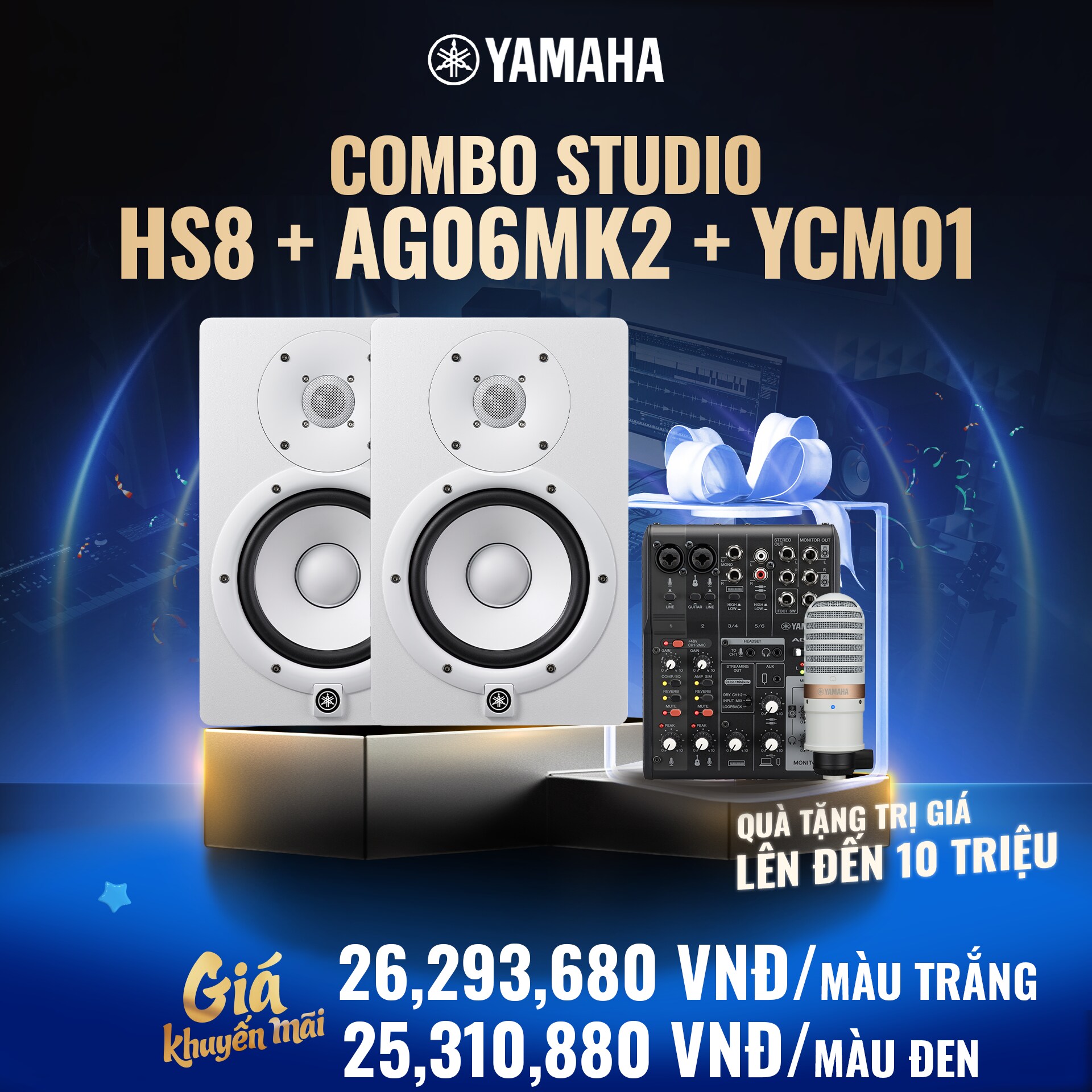 Loa kiểm âm Yamaha HS8 tặng micro YCM01 và mixer AG06MK2
