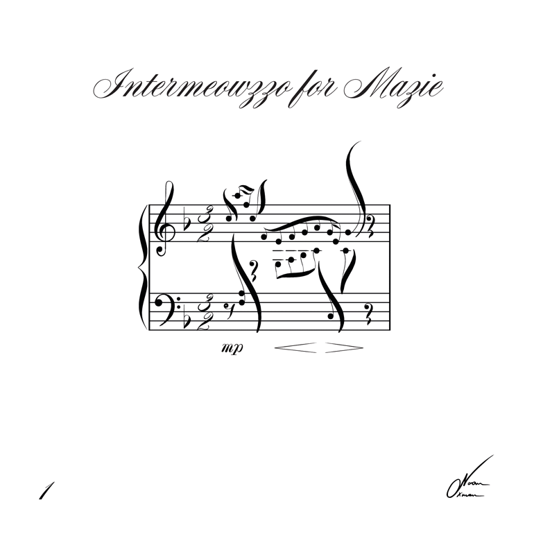 Bản nhạc “Intermeowzzo for Mazie” với các nốt nhạc được sắp xếp thành hình chú mèo.