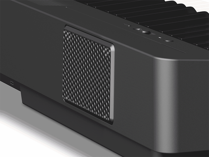 Animation showing sound coming out of the P-143BT’s built-in rear speaker