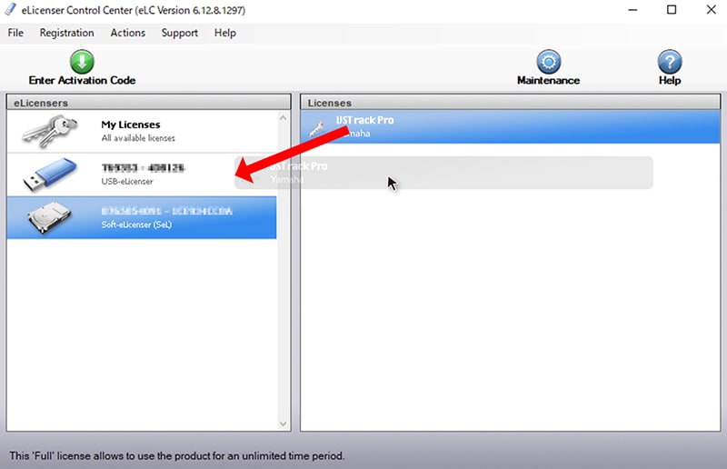 5. Chọn VST Rack Pro, hiển thị ở phía bên phải, và kéo và thả vào USB-eLicenser ở phía bên trái.
 