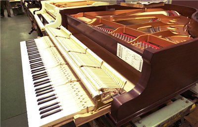 The keyboard and action installed in the piano