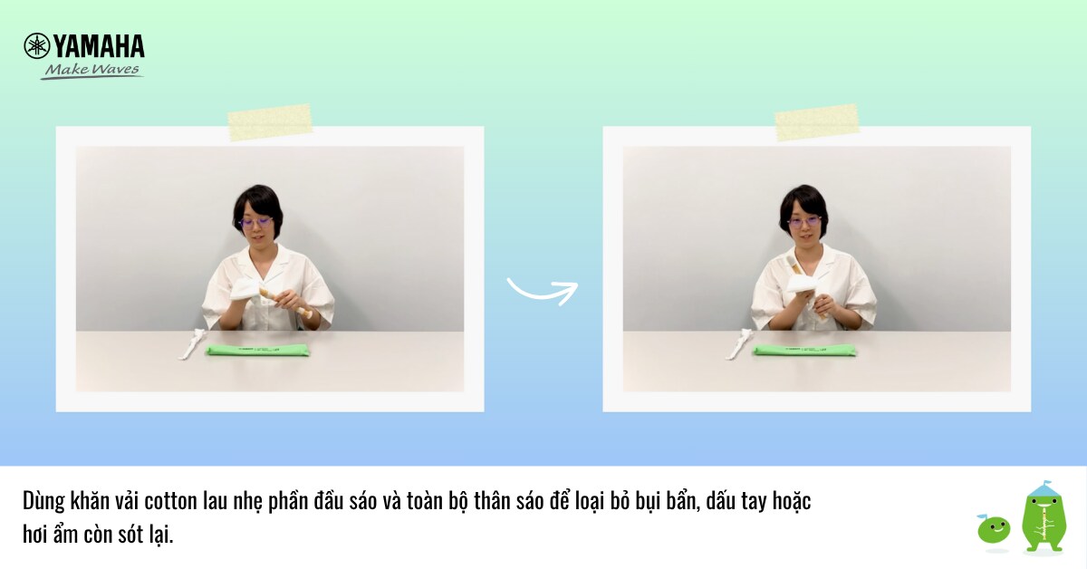 Cách vệ sinh sáo recorder Yamaha đúng cách - Lau khô và làm sạch toàn bộ thân sáo recorder.